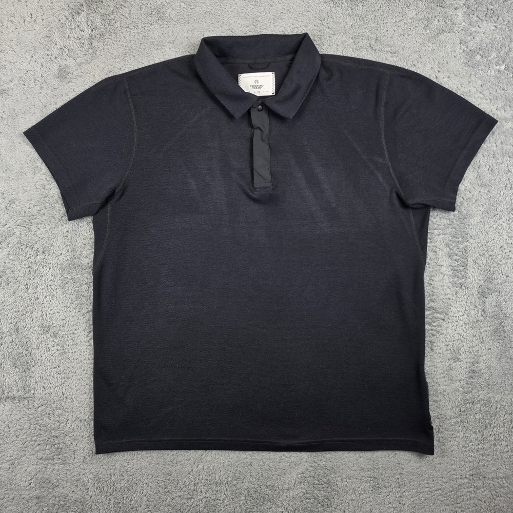 Reigning Champ Polo Shirt Mens XL Black Short Sleeve Snap Placket Made in Canada